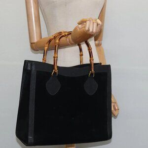 GUCCI Bamboo Tote Bag Suede Leather Black Gold 002 2853 0260 0 Auth ep11373